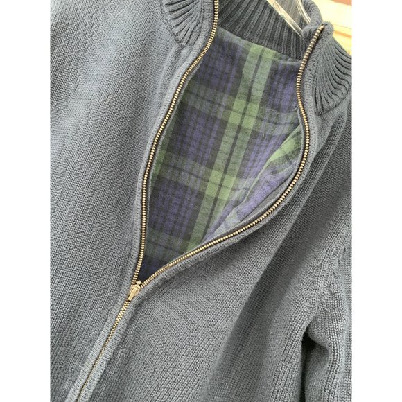 Vintage LL Bean Knit Sweater with Flannel Lining ** Blue Full Zip - Picture 6 of 9